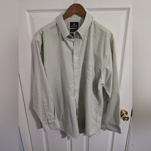 Stafford Men Dress Shirt Travel Green 17.5 34 35 Oxford Long Sleeve WrinkleFree